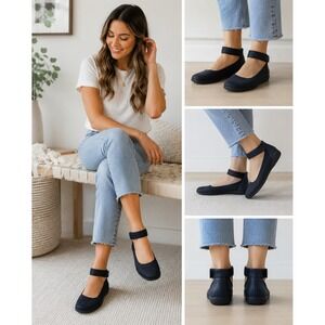 Clarks Womens Ballet Flats 6.5 Blue Leather Suede Ankle Strap Cushion Soft